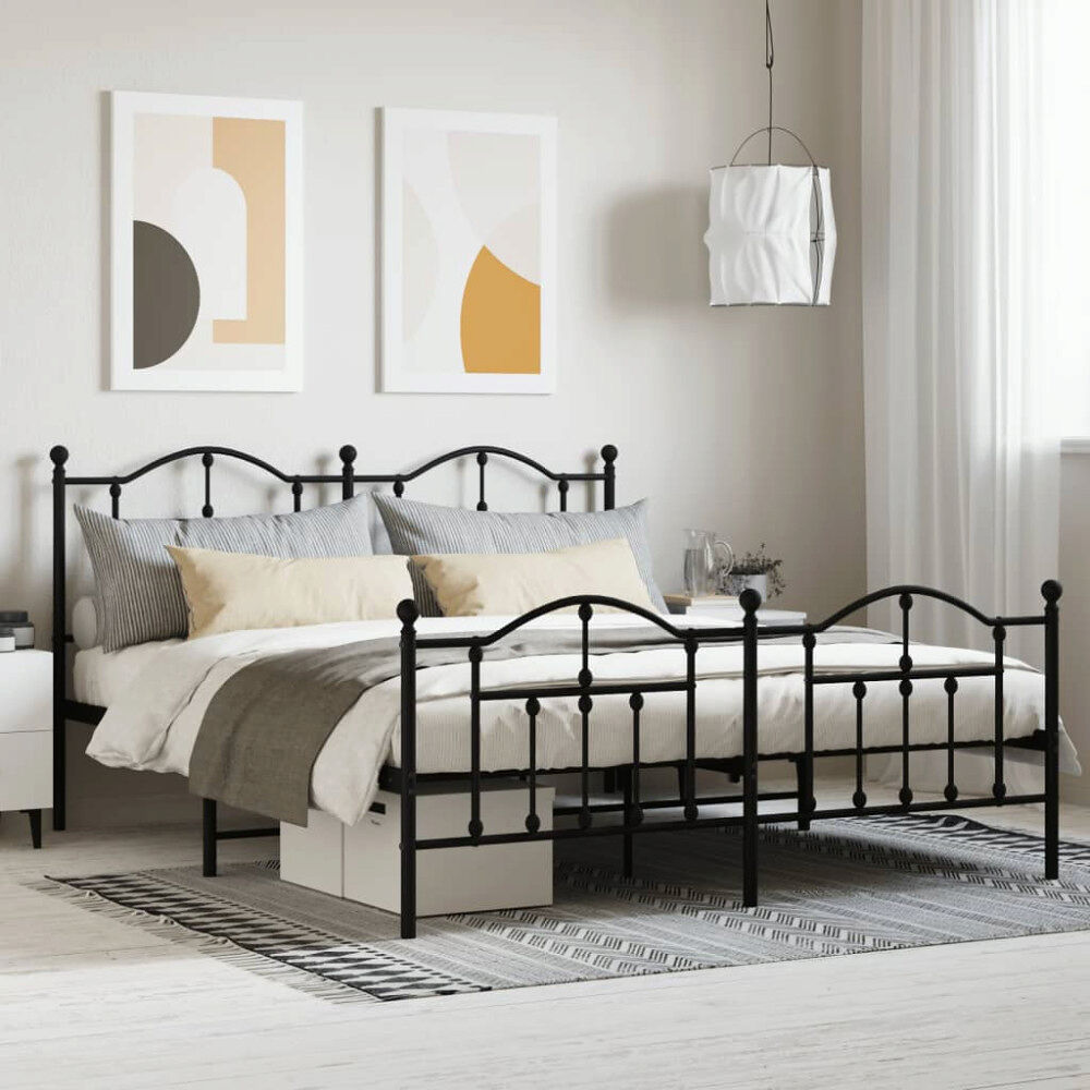 vidaXL Sängram utan madrass med fotgavel metall svart 160x200 cm