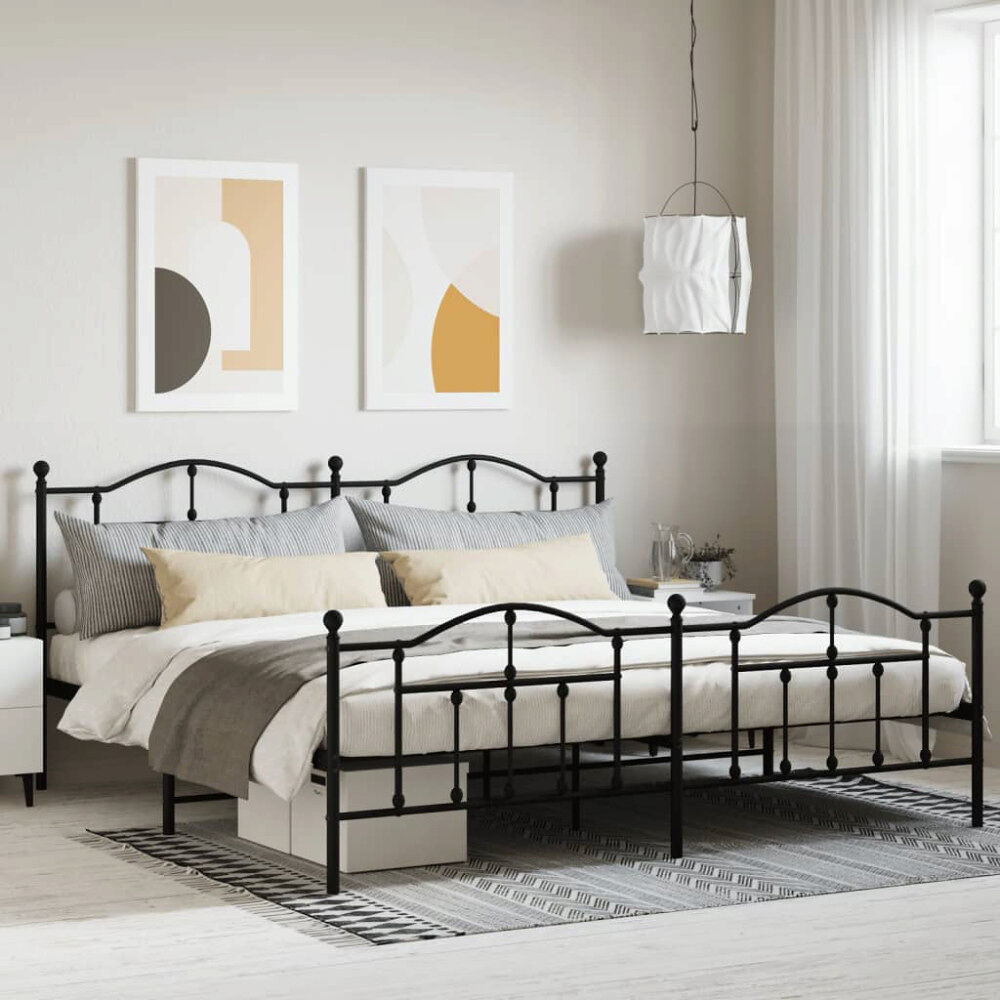 vidaXL Sängram med huvudgavel och fotgavel svart metall 193x203 cm