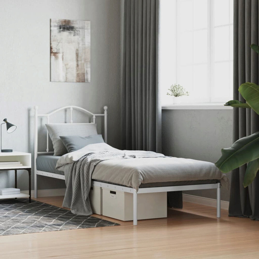 vidaXL Sängram med huvudgavel metall vit 90x190 cm