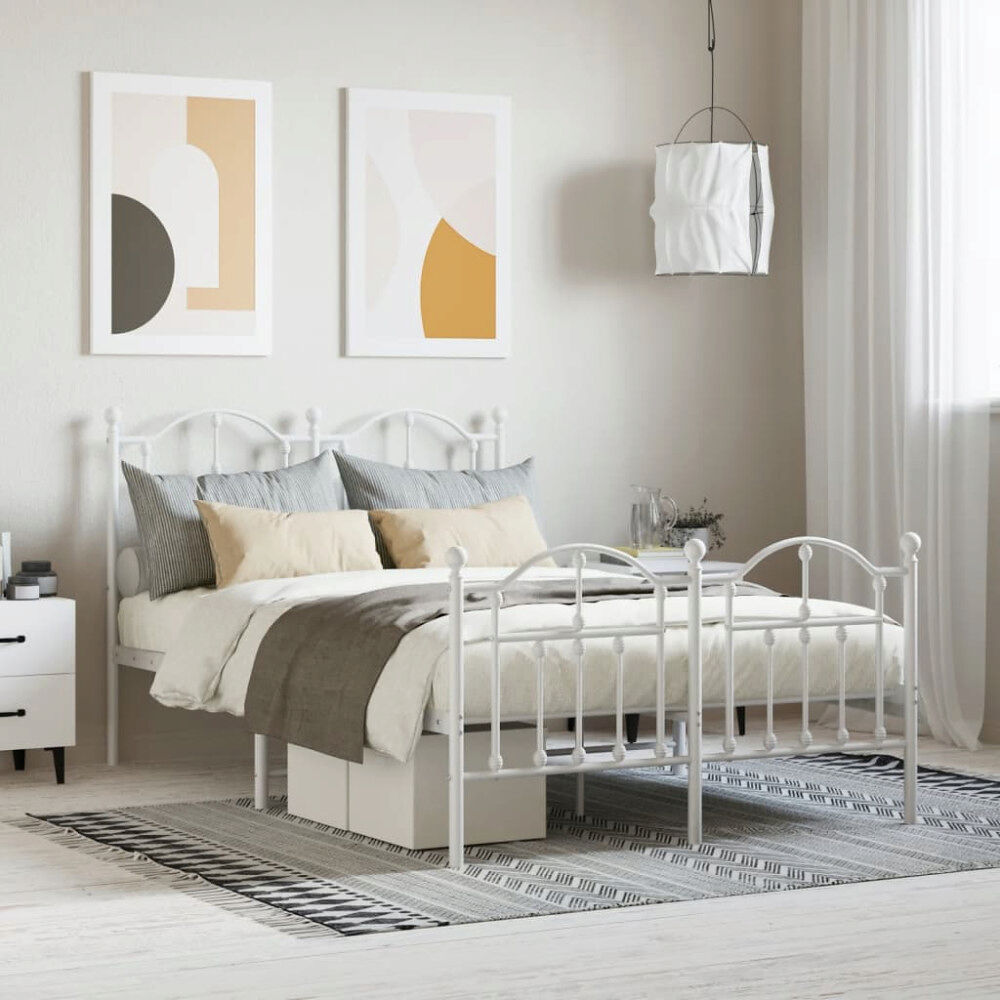 vidaXL Sängram med huvudgavel och fotgavel vit metall 120x190 cm