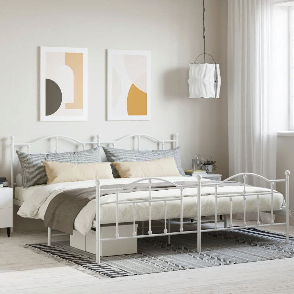 vidaXL Sängram med huvudgavel och fotgavel vit metall 193x203 cm