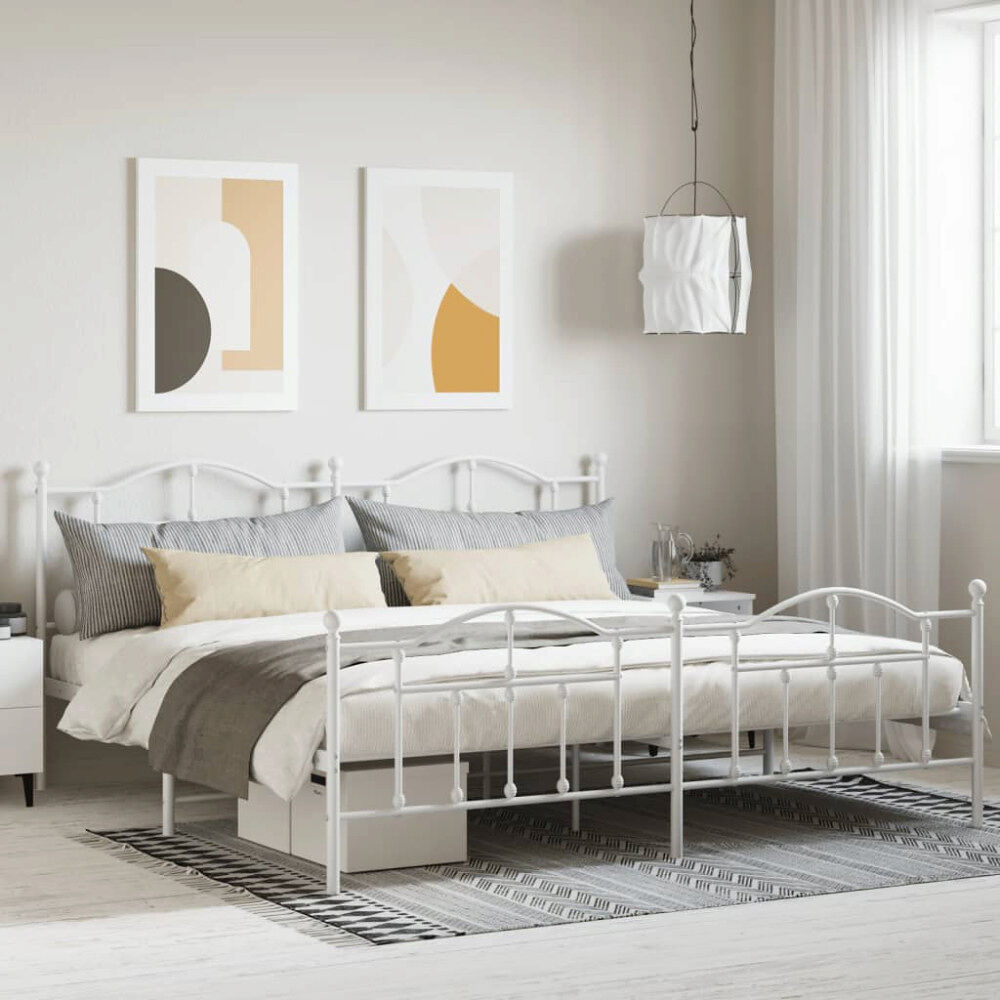 vidaXL Sängram med huvudgavel och fotgavel vit metall 200x200 cm