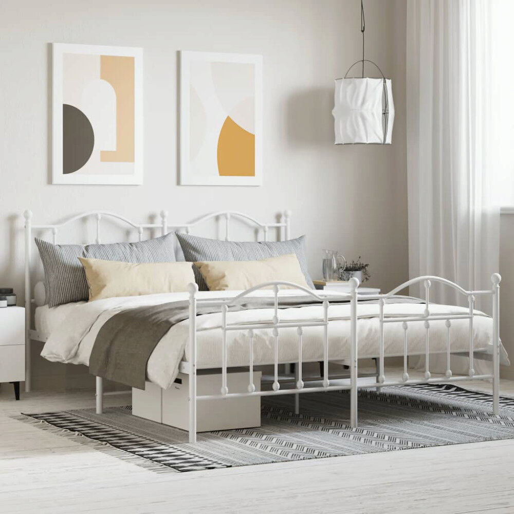 vidaXL Sängram med huvudgavel och fotgavel vit metall 183x213 cm