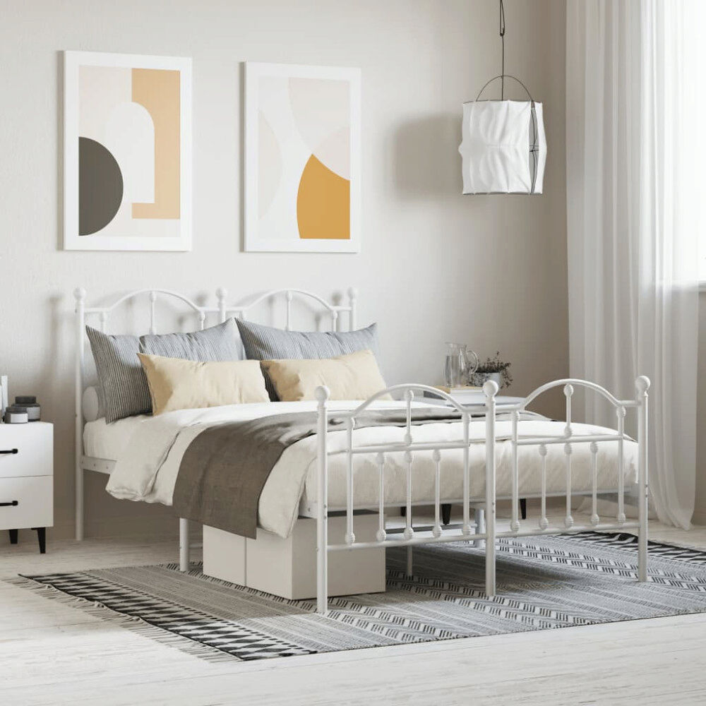vidaXL Sängram med huvudgavel och fotgavel vit metall 120x200 cm