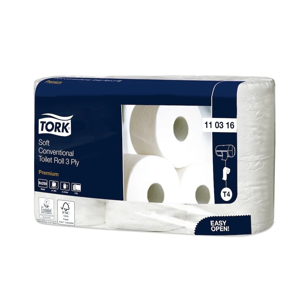 TORK Tork Premium T4 - toalettpapper - 250 ark - rulle - vit (paket om 8)