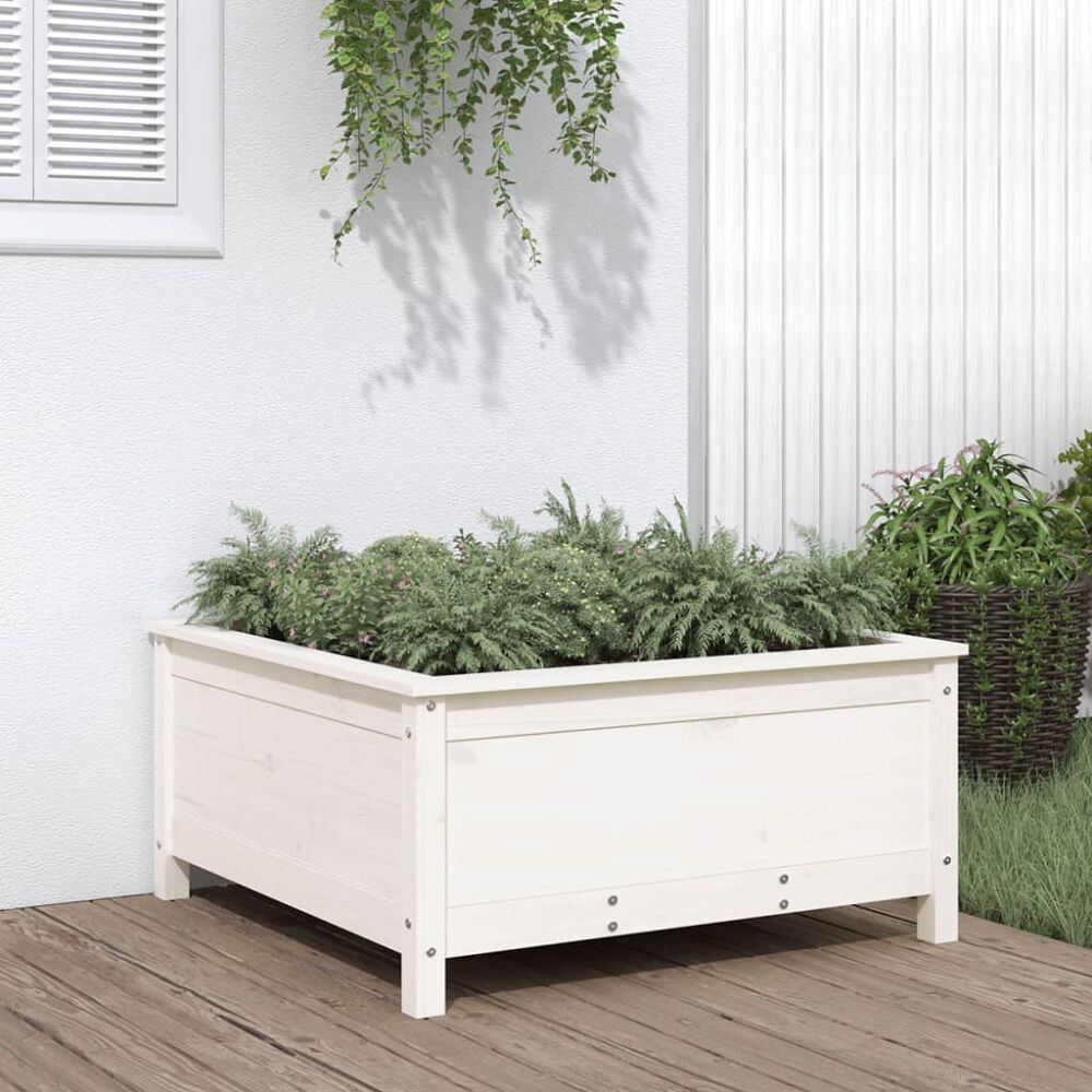 vidaXL Odlingslåda 82,5x82,5x39 cm vit massiv furu
