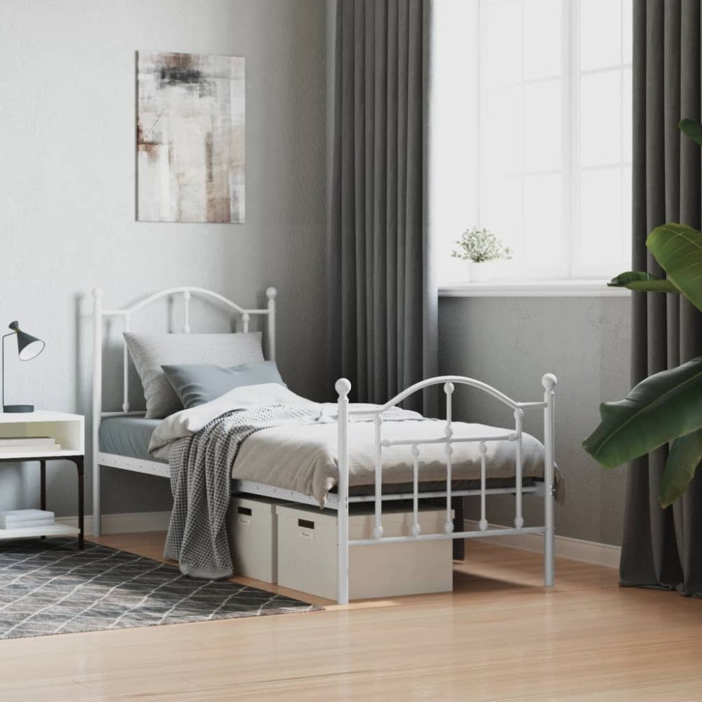 vidaXL Sängram med huvudgavel och fotgavel vit metall 75x190 cm