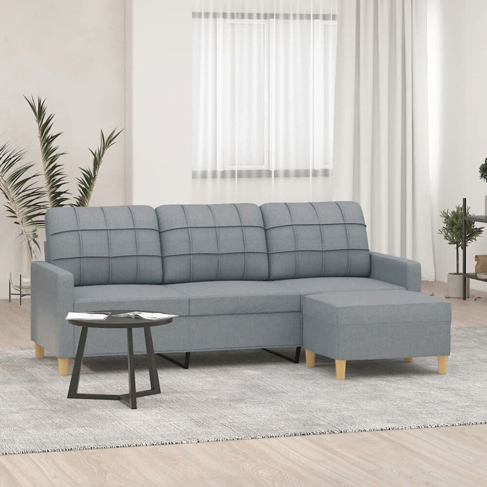 vidaXL 3-sitssoffa med fotpall ljusgrå 180 cm tyg