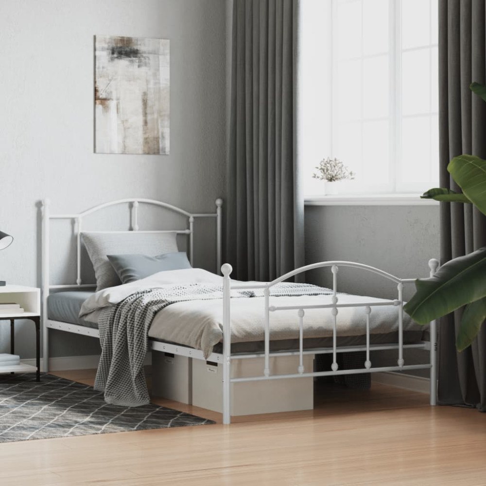 vidaXL Sängram med huvudgavel och fotgavel vit metall 100x200 cm