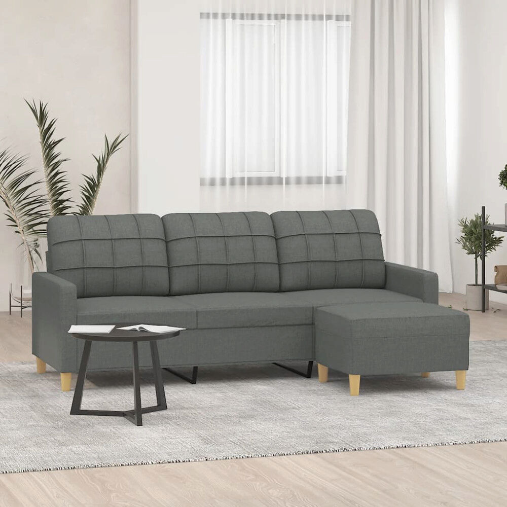 vidaXL 3-sitssoffa med fotpall Mörkgrå 180 cm tyg