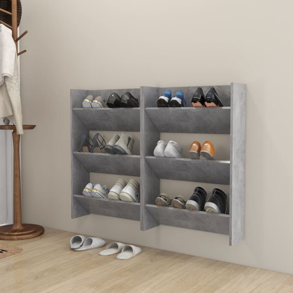 vidaXL Väggmonterat skoställ 2 st betonggrå 60x18x90cm konstruerat trä