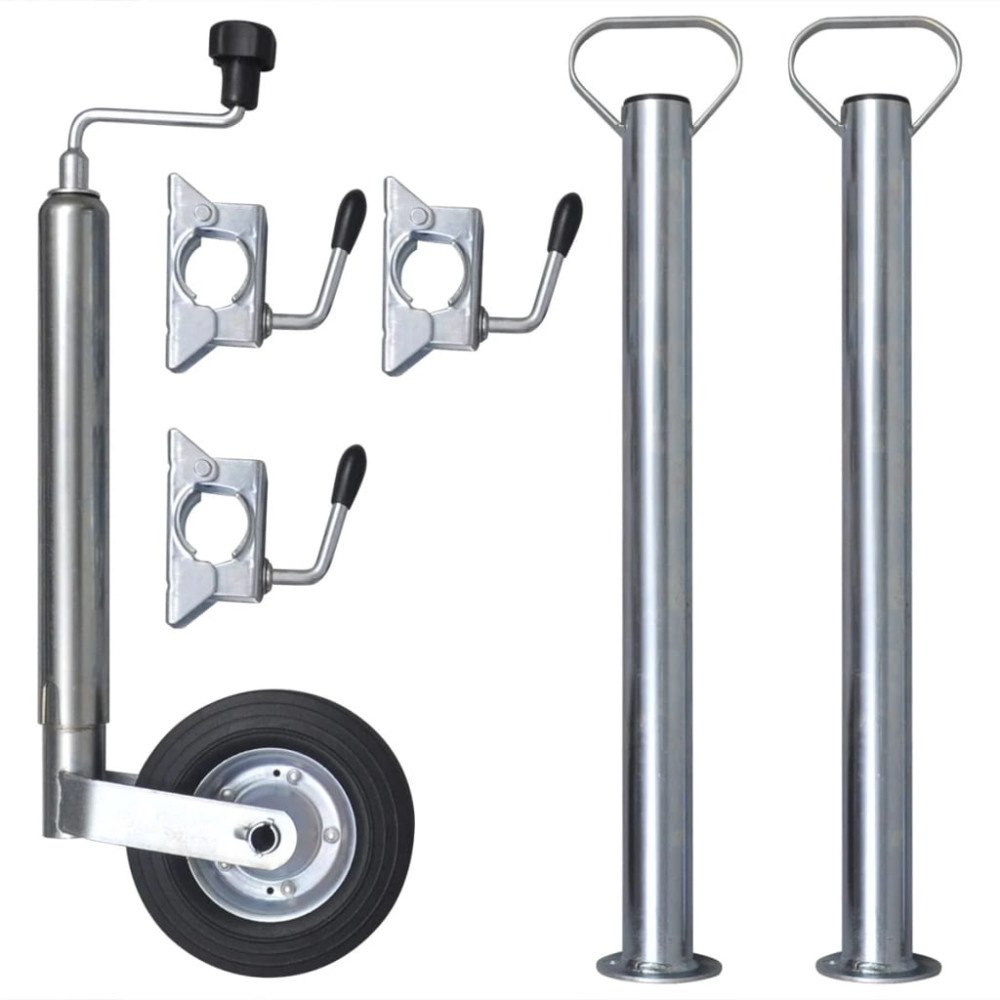 vidaXL Stödhjul för släpvagn med 2 stödrör och 3 klämmor 48 mm