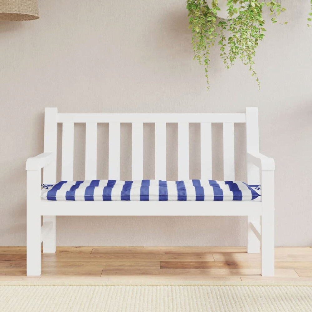 vidaXL Bänkdyna blå&vit randig 120x50x7 cm tyg