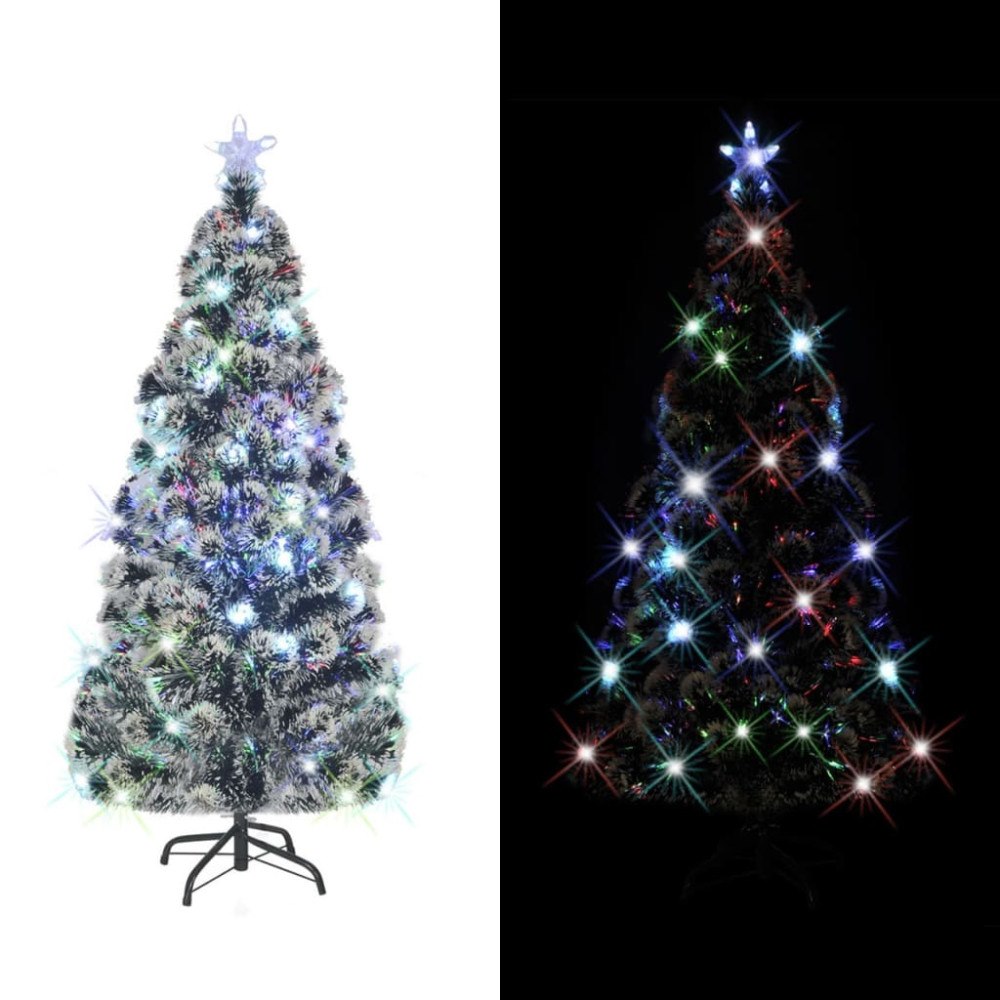 vidaXL Förbelyst julgran med fot och LED 210 cm fiberoptik