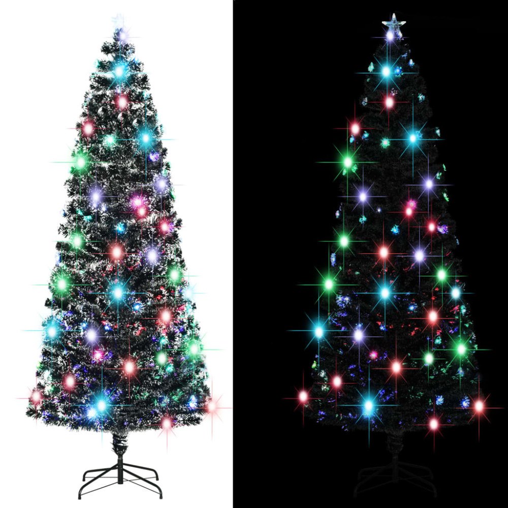 vidaXL Förbelyst julgran med fot och LED 240 cm fiberoptik