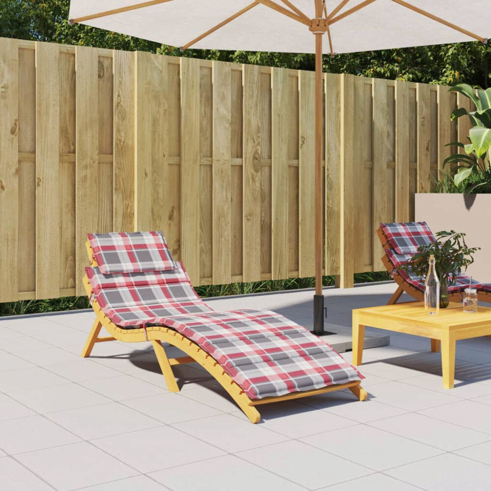 vidaXL Solsängsdyna rödrutig 186x58x4 cm oxfordtyg