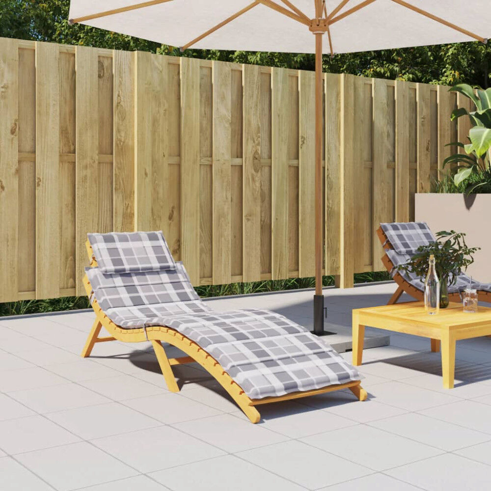 vidaXL Solsängsdyna grårutig 186x58x4 cm oxfordtyg