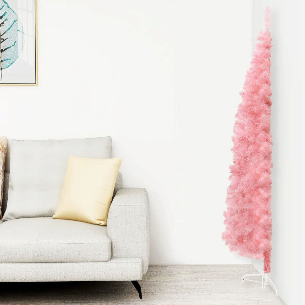 vidaXL Smal halv plastgran med stativ rosa 240 cm