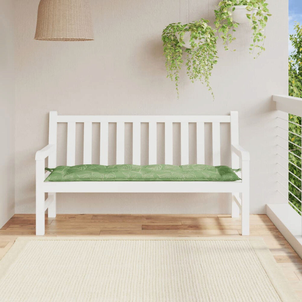vidaXL Bänkdyna för trädgården bladmönster 150x50x7 cm oxfordtyg