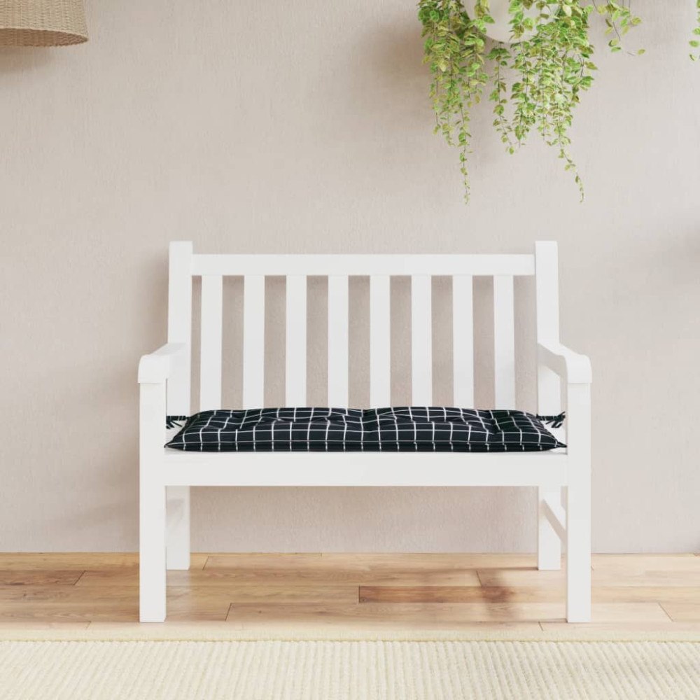 vidaXL Bänkdyna svartrutig 110x50x7 cm tyg