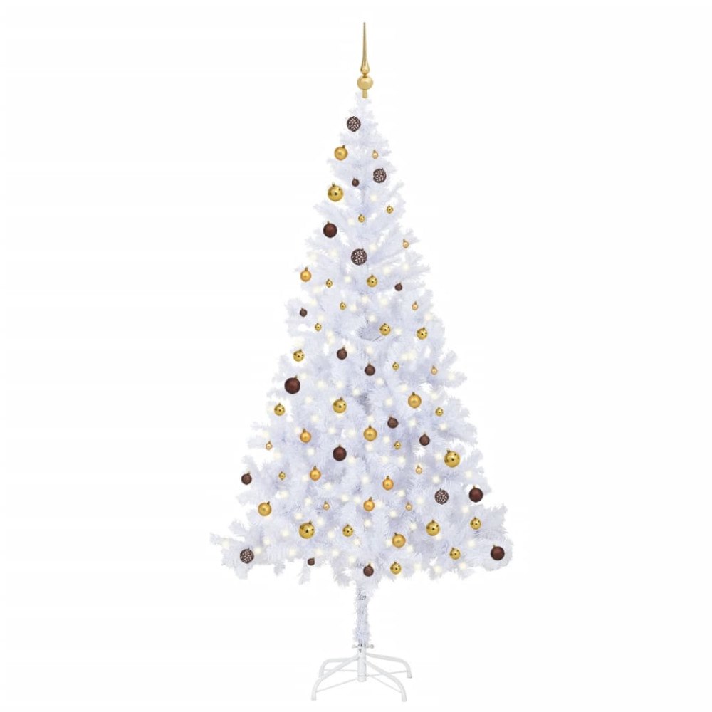 vidaXL Belyst plastgran med kulor 210 cm 910 grenar