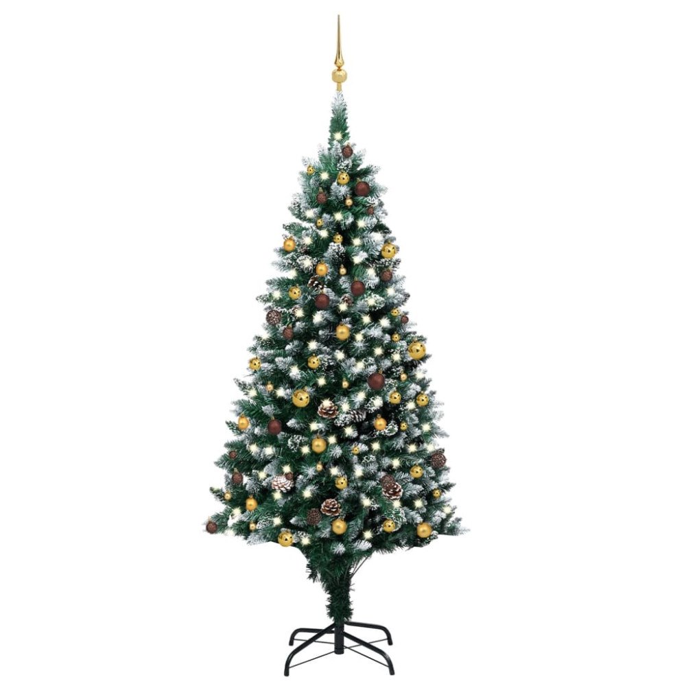 vidaXL Konstgjord julgran med LED och bollset och kottar 240 cm