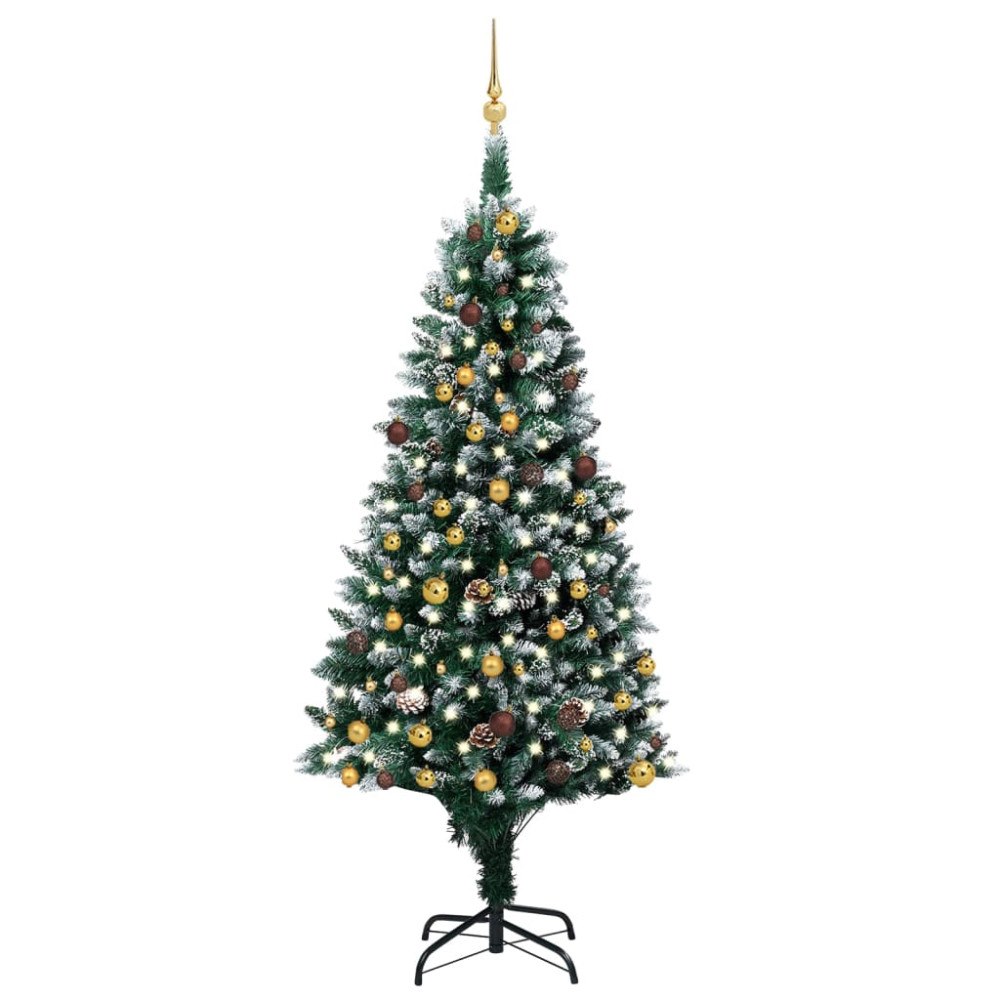 vidaXL Konstgjord julgran med LED och bollset och kottar 210 cm