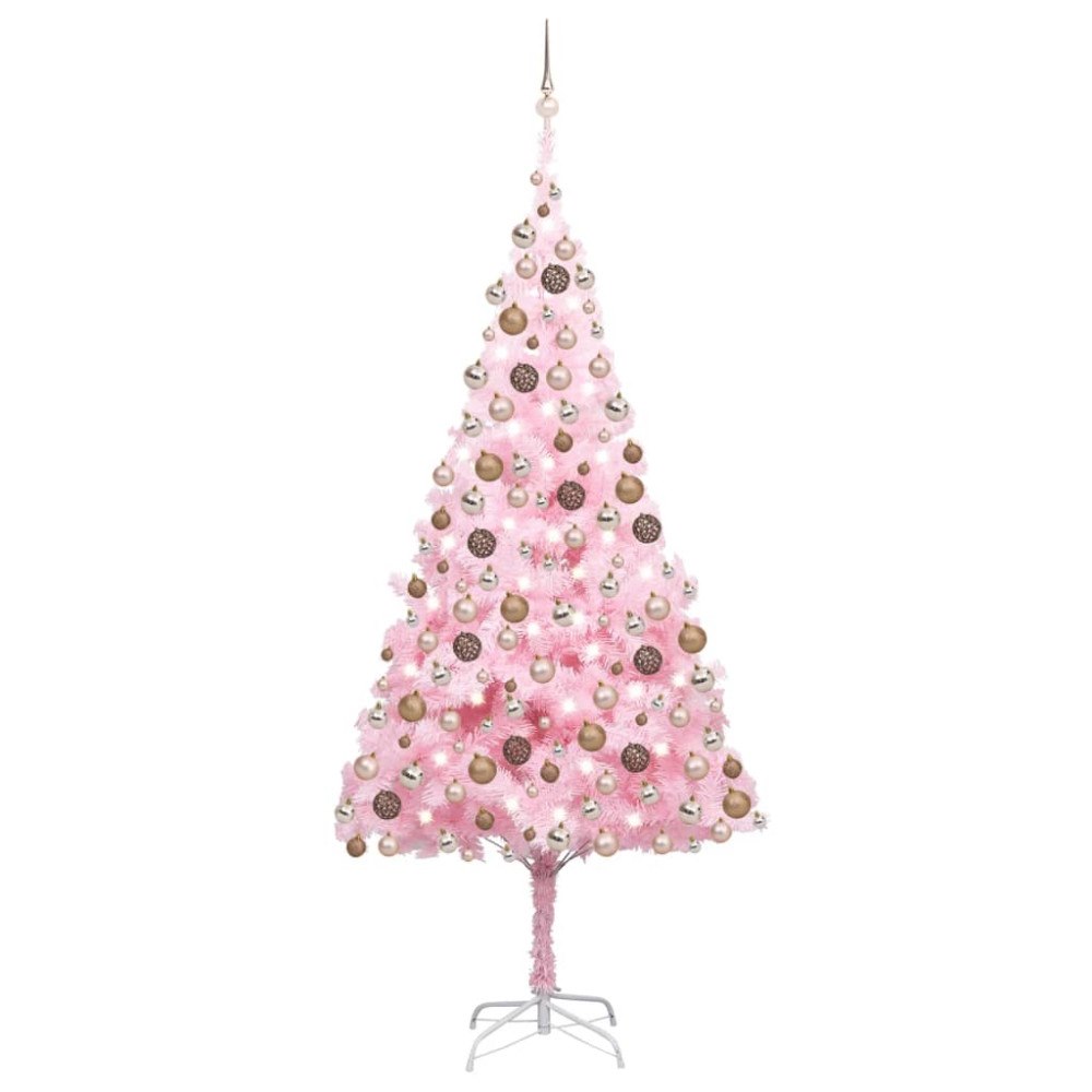 vidaXL Belyst plastgran med kulor rosa 240 cm PVC