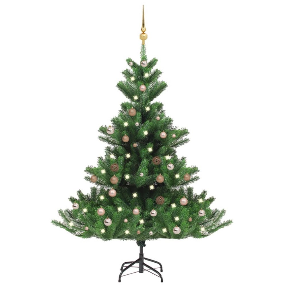 vidaXL Konstgjord nordmannsgran med LED och julgranskulor grön 150 cm