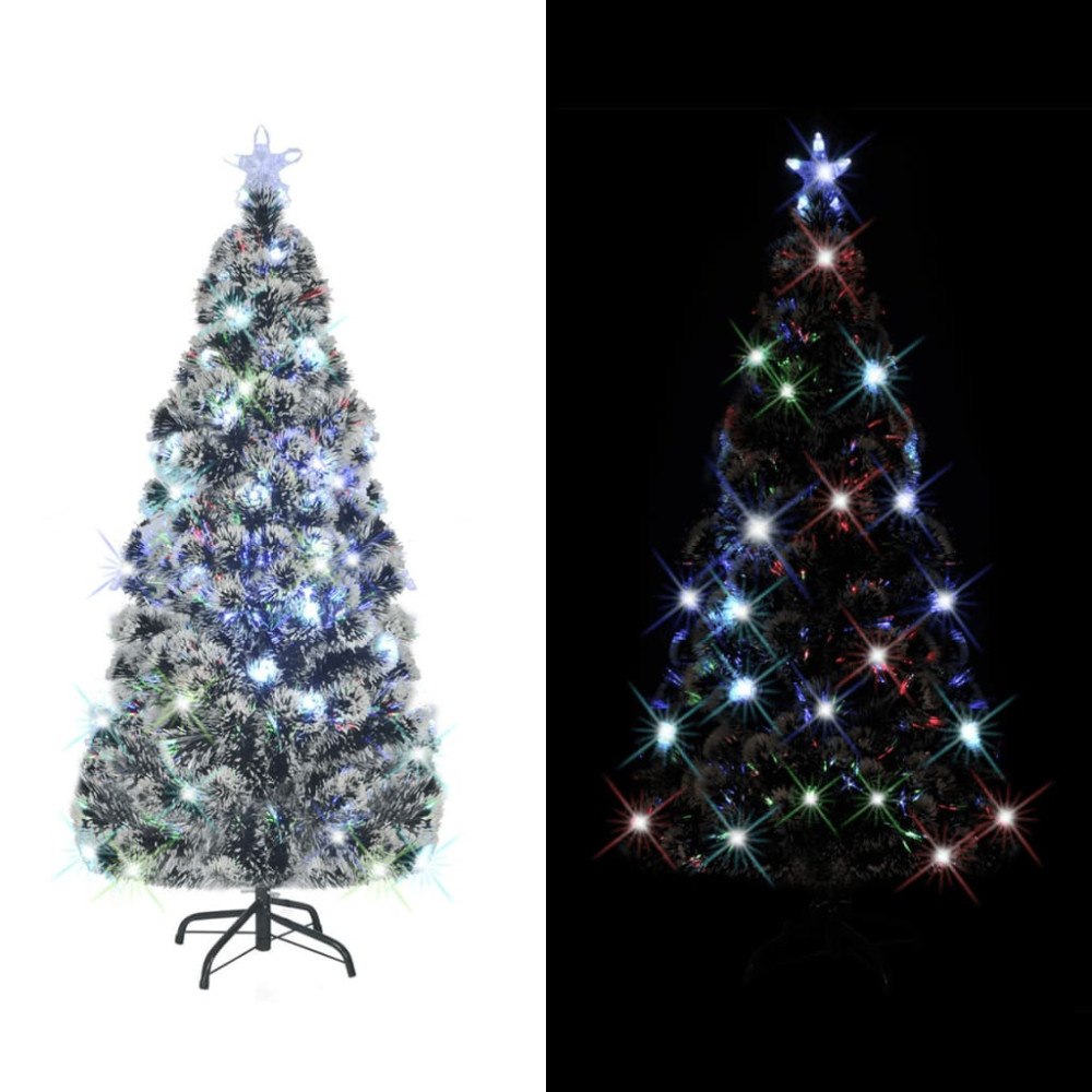 vidaXL Förbelyst julgran med fot och LED 150 cm fiberoptik