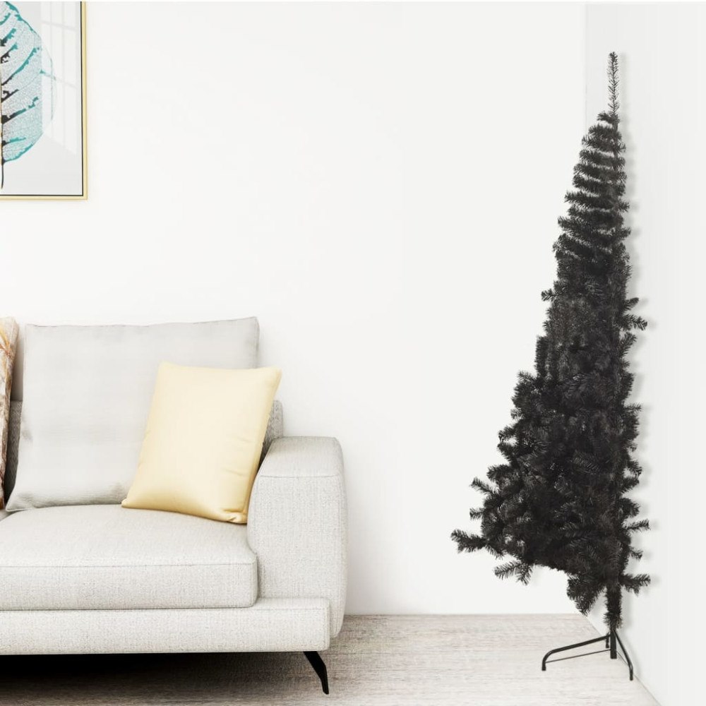 vidaXL Halv plastgran med stativ svart 210 cm PVC