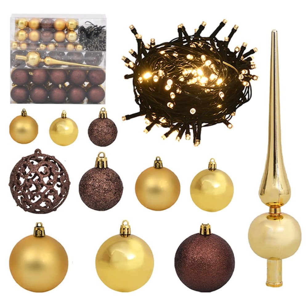 vidaXL Julgranskulor 120 st med spira och 300 LED guld och brons