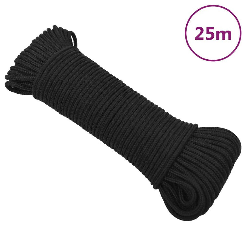 vidaXL Båtlina helsvart 4 mm 25 m polypropen