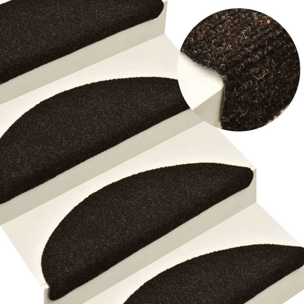 vidaXL Trappmattor självhäftande 5 st 65x21x4 cm mörkbruna halvrunda stora