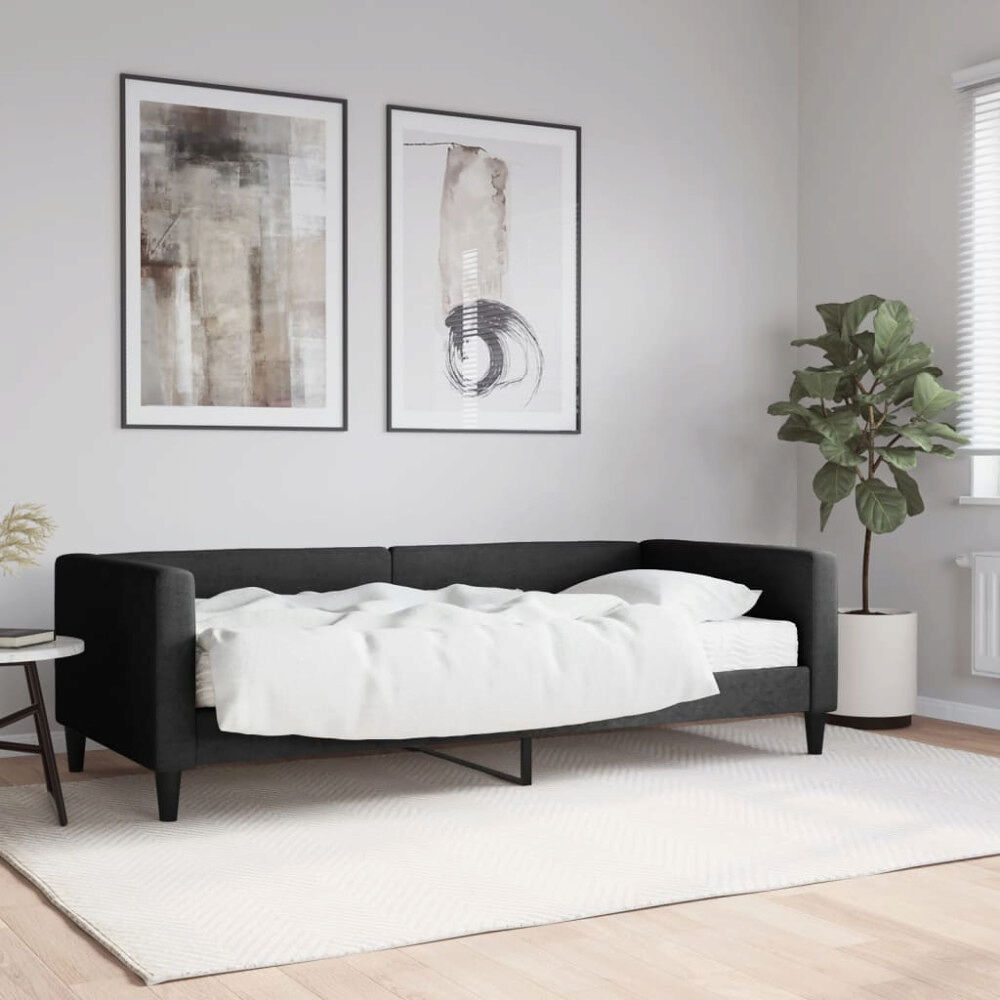 vidaXL Dagbädd med madrass svart 90x200 cm tyg