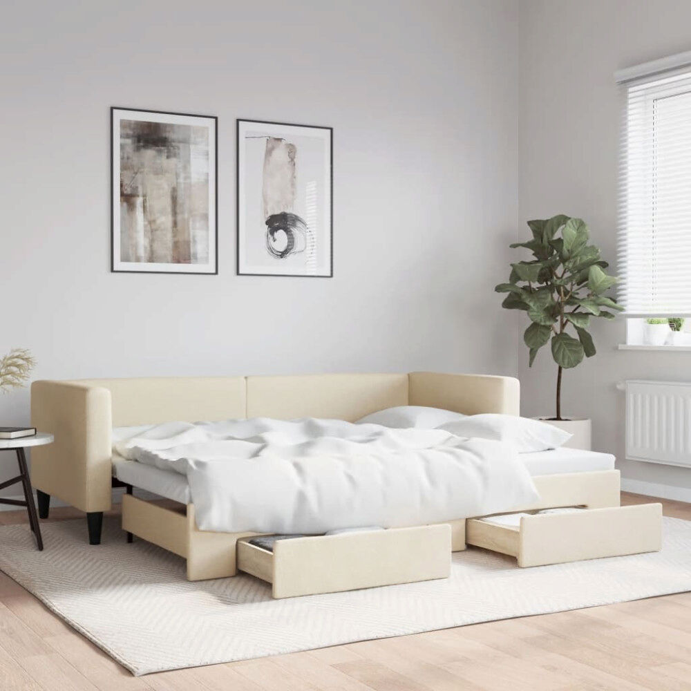 vidaXL Dagbädd utdragbar med lådor gräddvit 80x200 cm tyg