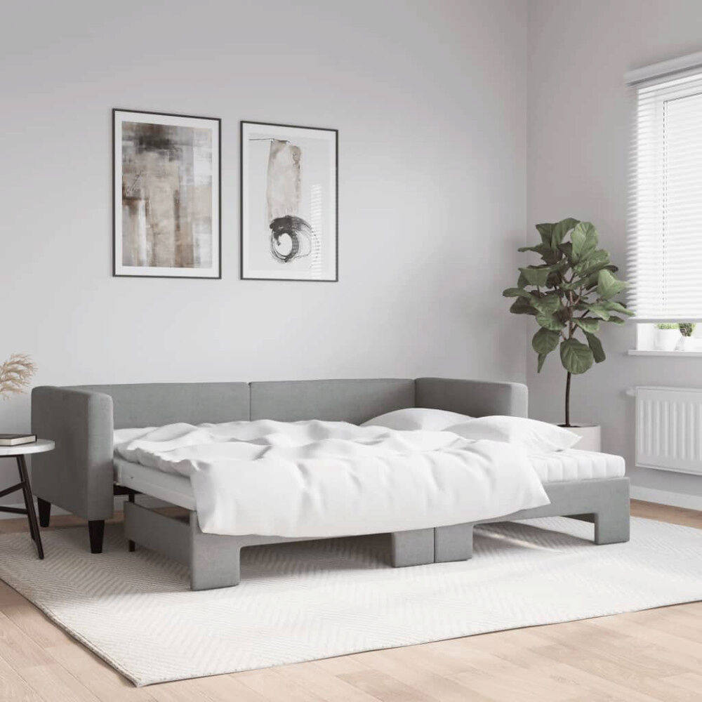 vidaXL Dagbädd med madrasser utdragbar ljusgrå 80x200 cm tyg
