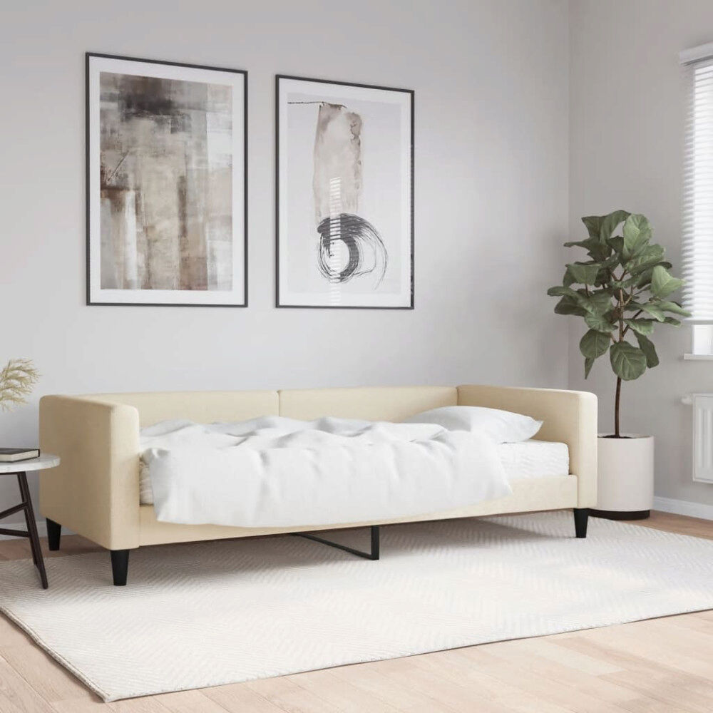 vidaXL Dagbädd med madrass beige 90x200 cm tyg