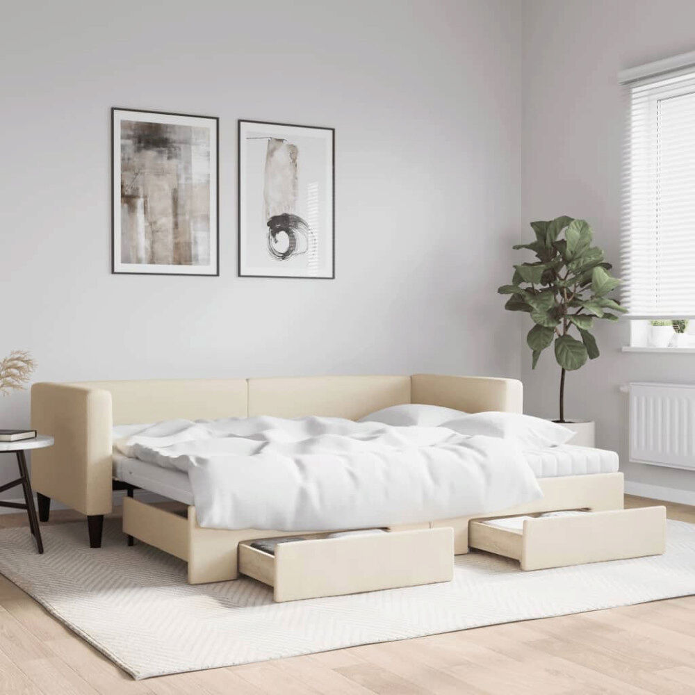 vidaXL Dagbädd utdragbar med lådor gräddvit 80x200 cm tyg