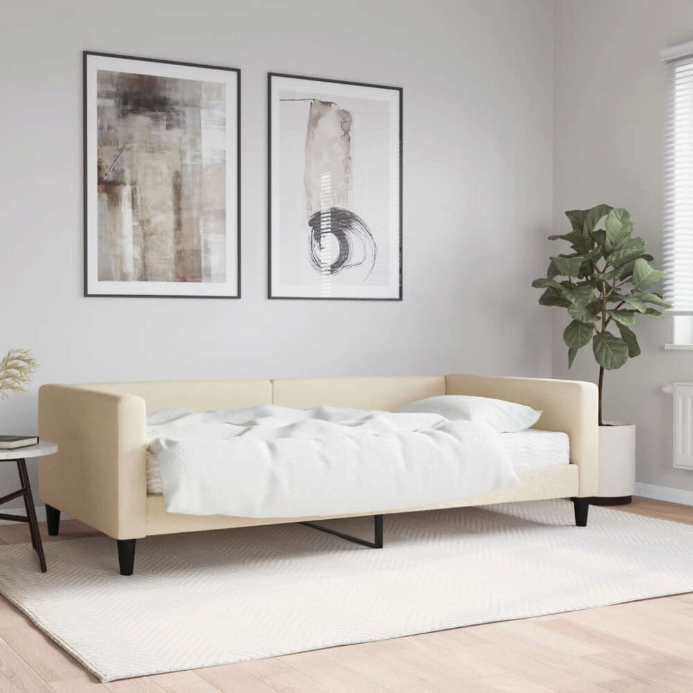 vidaXL Dagbädd med madrass gräddvit 100x200 cm tyg