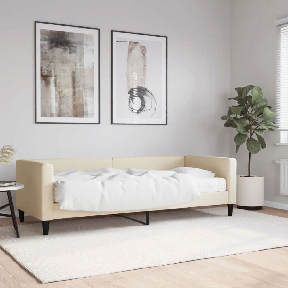 vidaXL Dagbädd med madrass beige 80x200 cm tyg