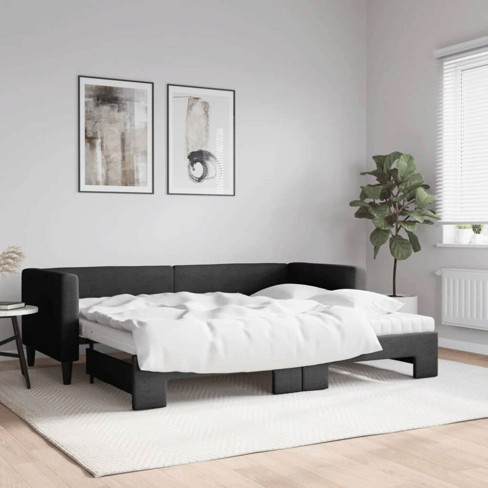 vidaXL Dagbädd med madrasser utdragbar svart 80x200 cm tyg