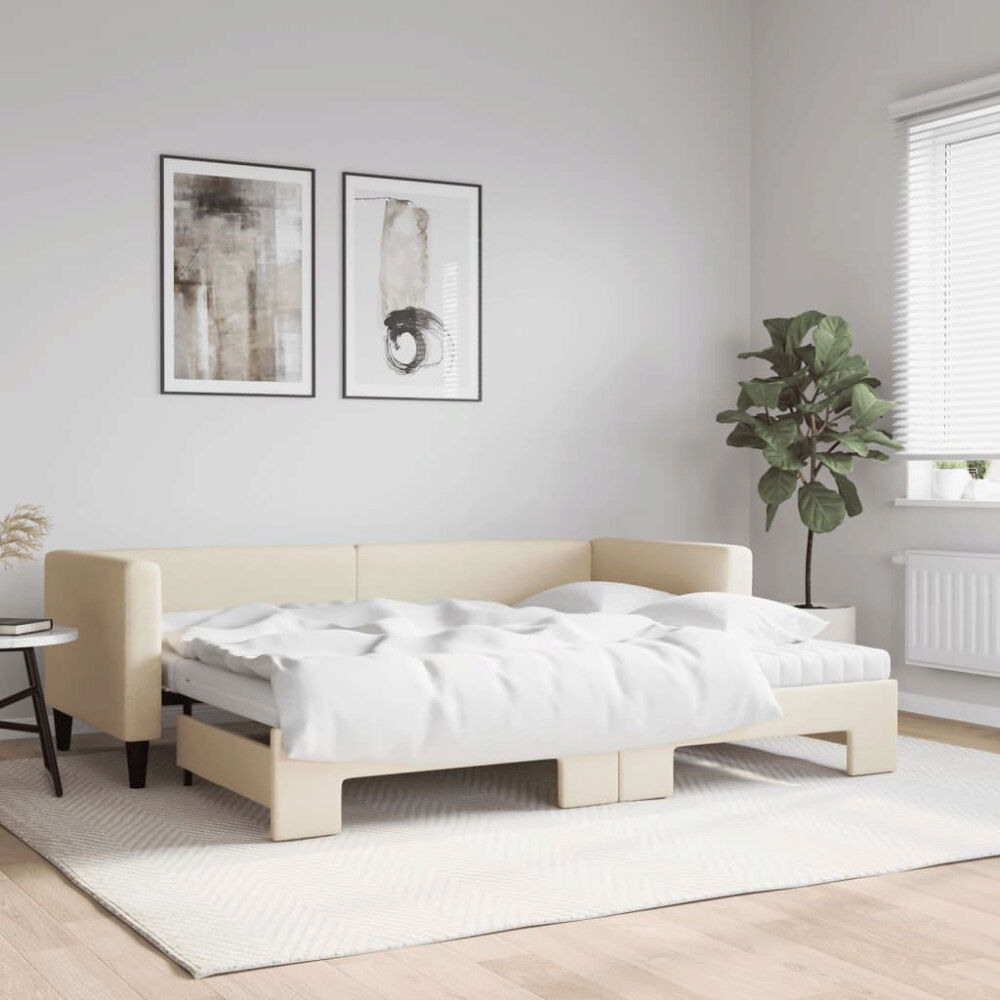 vidaXL Dagbädd med madrasser utdragbar gräddvit 80x200 cm tyg