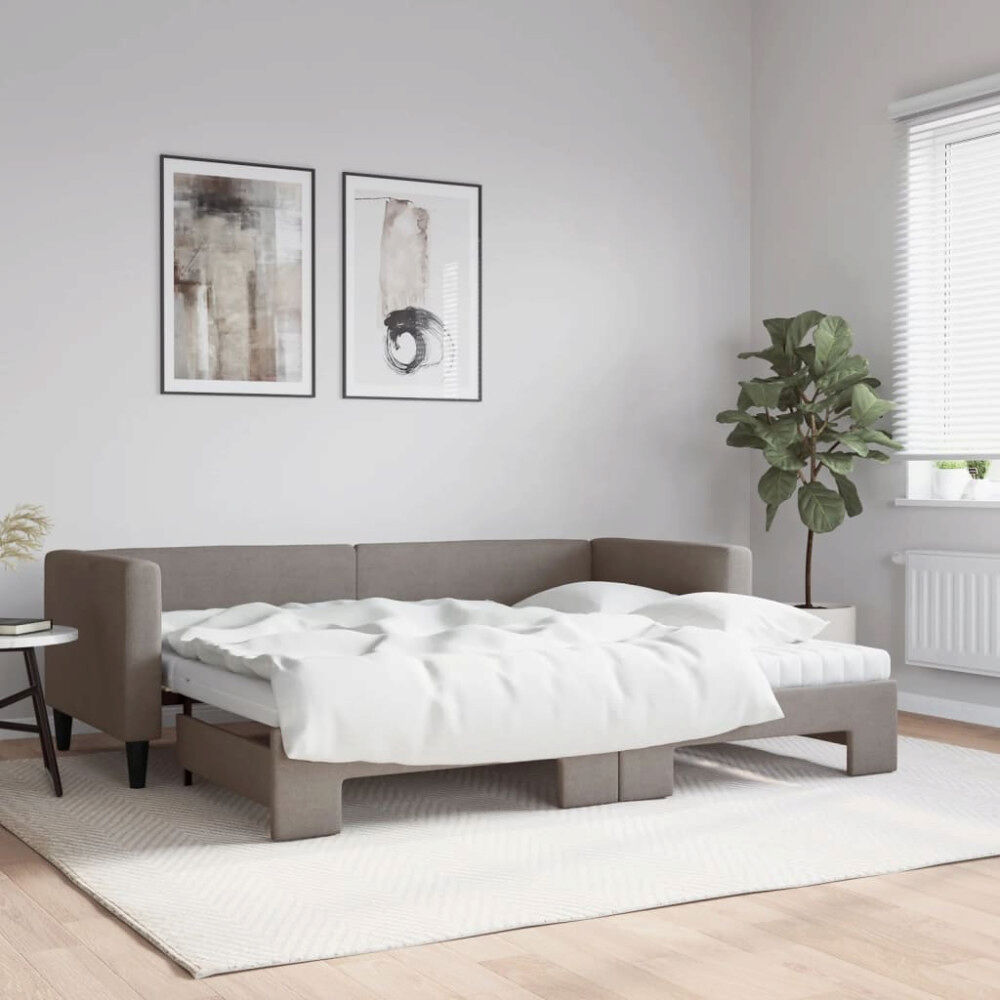 vidaXL Dagbädd med madrasser utdragbar taupe 80x200 cm tyg