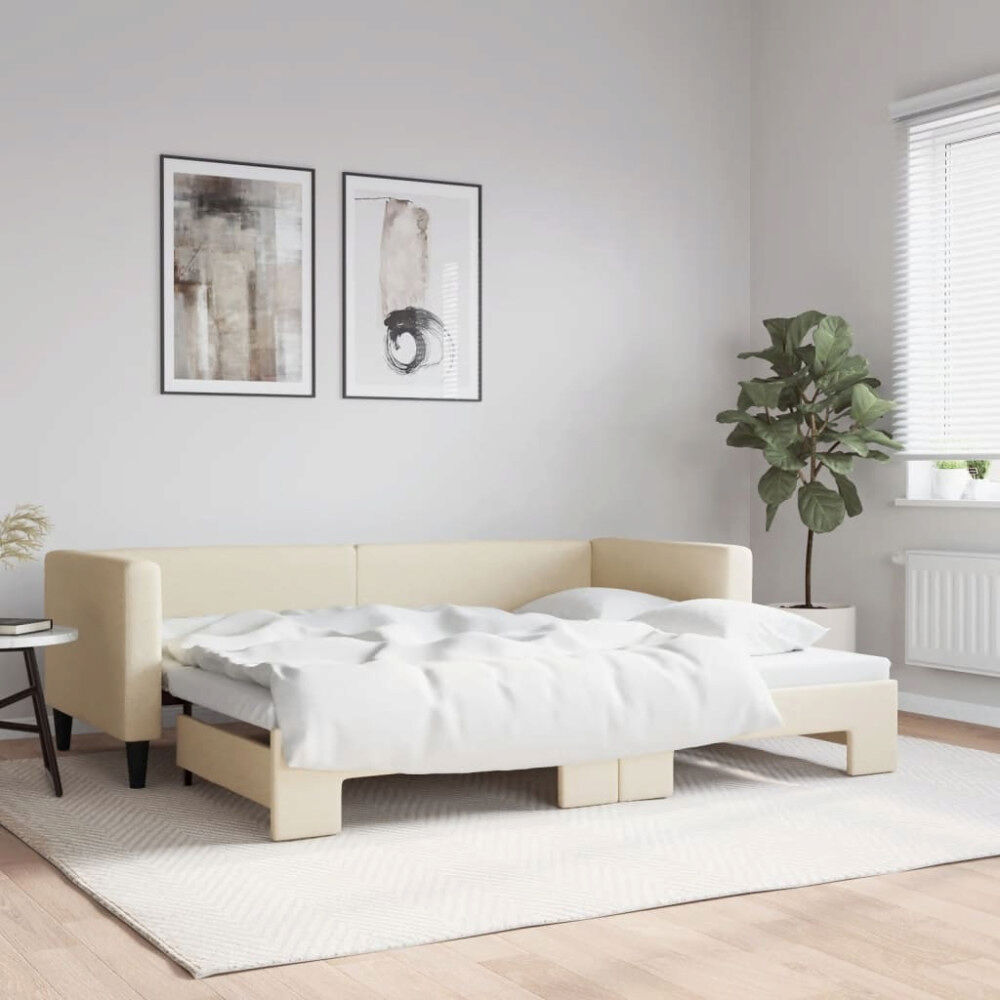 vidaXL Dagbädd utdragbar gräddvit 80x200 cm tyg