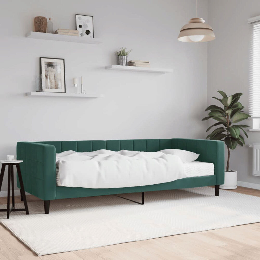 vidaXL Dagbädd med madrass mörkgrön 90x200 cm sammet