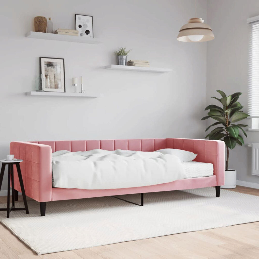 vidaXL Dagbädd med madrass rosa 100x200 cm sammet