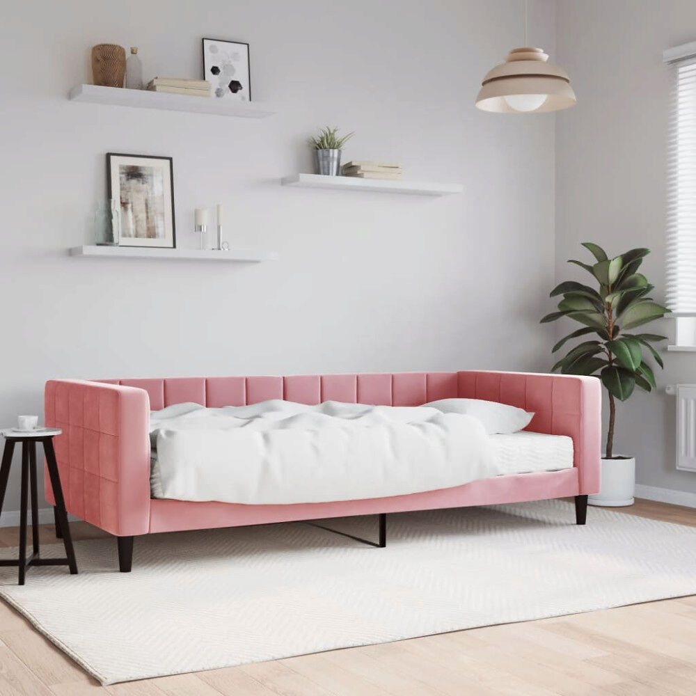 vidaXL Dagbädd med madrass rosa 90x200 cm sammet