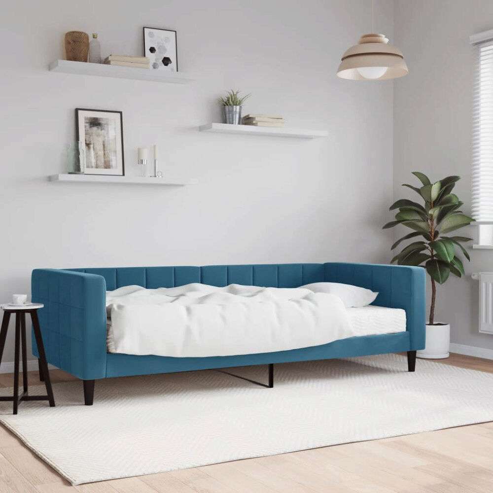 vidaXL Dagbädd med madrass blå 90x200 cm sammet