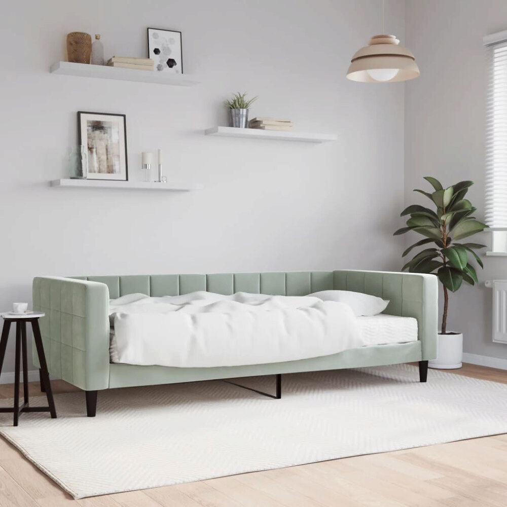 vidaXL Dagbädd med madrass ljusgrå 90x200 cm sammet